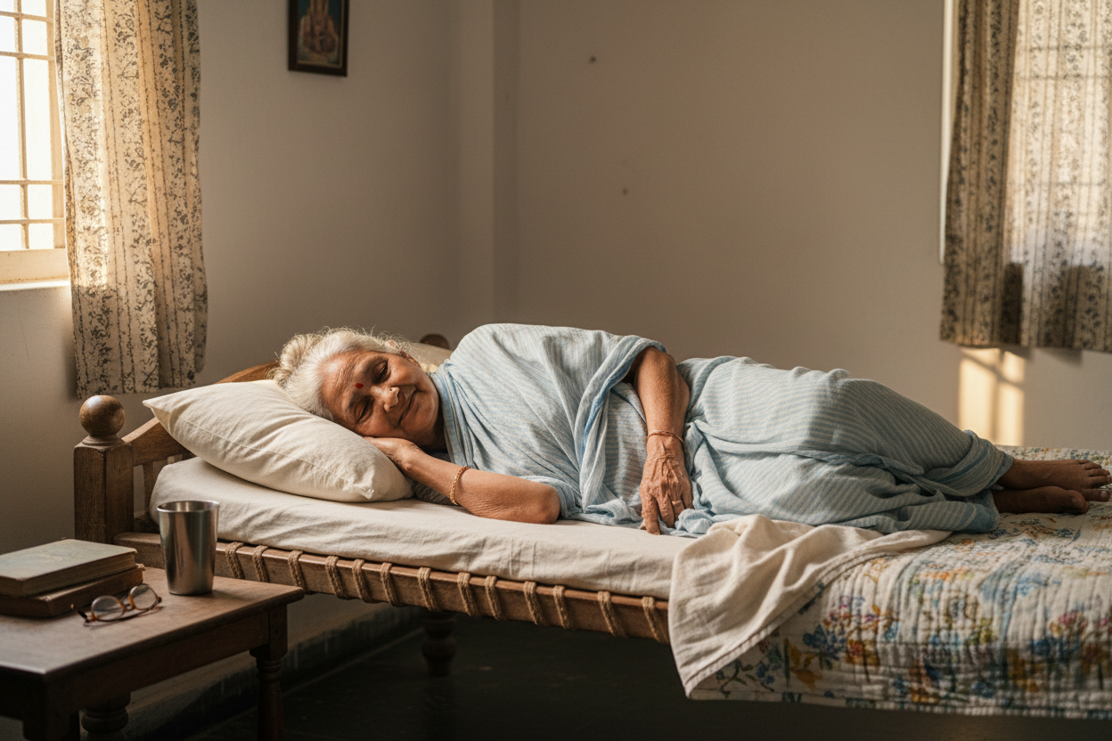 Elderly Indian Grandmother with Semel Pillow